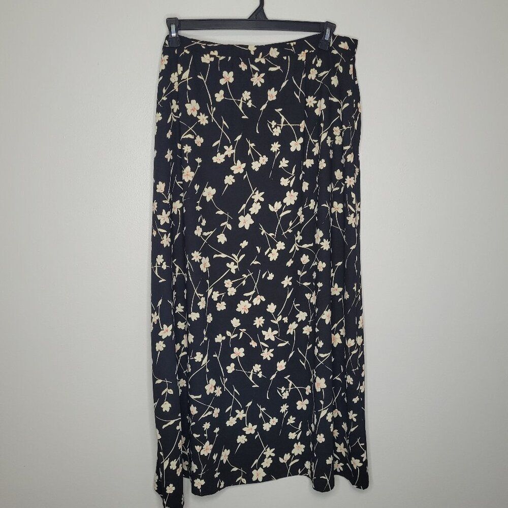 Pendleton black flower print maxi long cottage grunge skirt size 20 tall